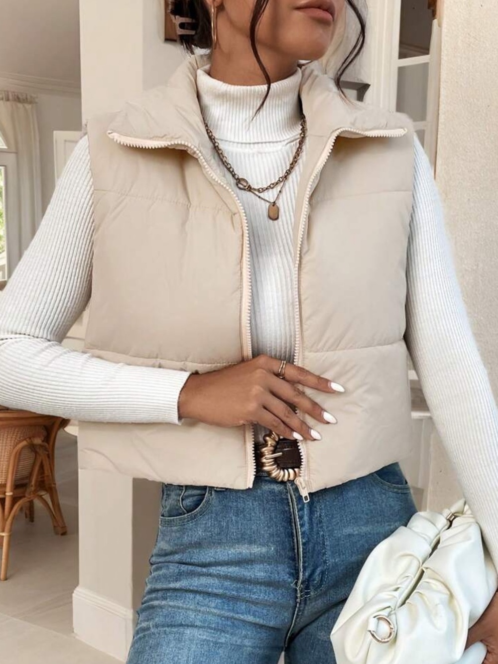 Stylish Cream Puffer Vest
